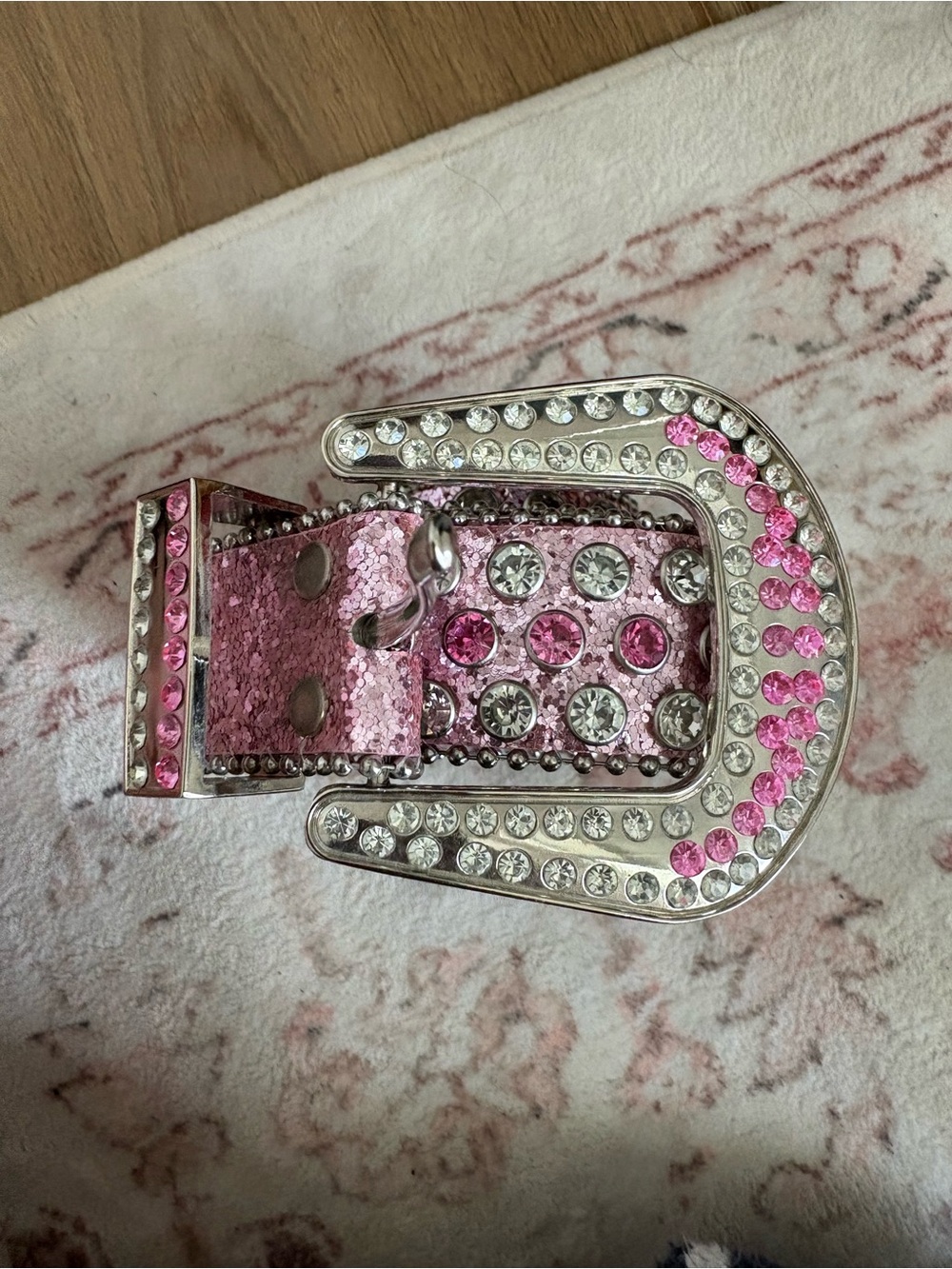 Source Unknown Pink Crystal Western Buckle Belt